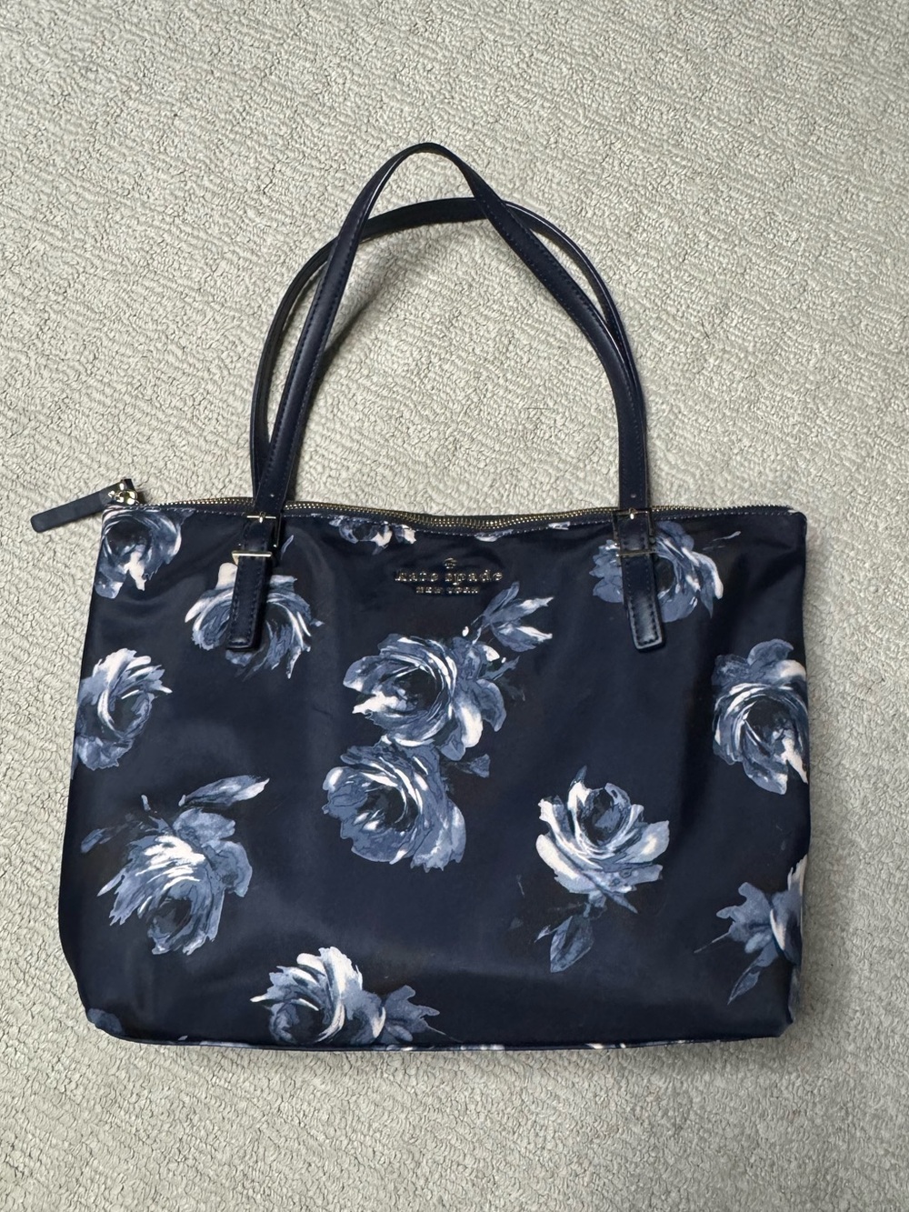 Kate Spade Navy Floral Tote Bag with Top Handles